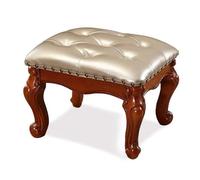 Taburete pequeño vintage de cuero con marco de madera maciza para sala de estar, taburete tapizado para piano de maquillaje, 32 cm, acento champán para sofá y entrada