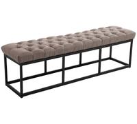CLP Taburete Pie De Cama Amun Tapizado En Tela | Banco Recibidor Estilo Chesterfield | Banco De Salón con Base De Metal Negro I Color:, Color:Gris Pardo, Tamaño:150 cm
