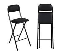 Taburete plegable acolchado alto con respaldo y reposapiés, silla de bar de 65 cm para cocina, oficina, tienda, cómodo, portátil, color negro (66 cm)