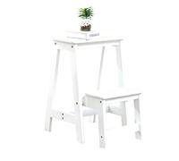 Taburete Plegable Clamshell, Escalera multifunción de Madera de 2 peldaños, taburetes portátiles y Estante de Almacenamiento para Biblioteca, Cocina casera (Blanco)