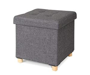 Taburete plegable con pies caja de almacenamiento otomano lino 38x38x38 cm, Gris