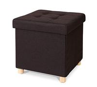 Taburete plegable con pies caja de almacenamiento otomano lino 38x38x38 cm, Marrón