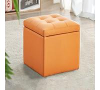 Taburete plegable de almacenamiento - Taburete bajo multifuncional de cuero para sala de estar, mesa de café y estantería con tapa de apertura