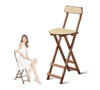 Taburete plegable de bambú con respaldo, altura ajustable, asiento de ratán, taburete de cocina portátil, capacidad de 220 libras, 1927 pulgadas de alto, diseño que ahorra espacio