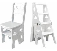 Taburete plegable de madera con 4 escalones, escalera portátil ligera, asiento multifuncional y pantalla para el hogar, cocina y oficina (color: blanco)