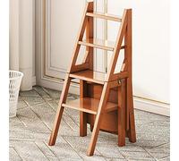 Taburete plegable de madera de 4 escalones, diseño portátil que ahorra espacio para cocina, baño, jardín, soporte multifuncional para plantas y exhibición de flores