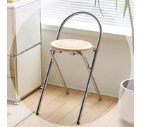 Taburete plegable de madera de ratán, silla redonda de metal, taburete de jardín que ahorra espacio, altura de 50 cm, asiento portátil al aire libre, diseño ligero