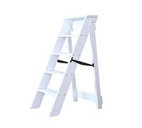 Taburete Plegable de Madera Maciza con Escalera multifunción de 5 peldaños para el hogar - 3 Colores (Color: Blanco)