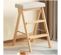 Taburete plegable de madera portátil de 3 escalones, taburete multifuncional de bambú para gabinete de cocina para adultos