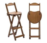 Taburete plegable de madera - Silla plegable de bambú con reposapiés y respaldo, diseño plegable portátil para cocina y barra de desayuno