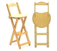 Taburete plegable de madera - Silla plegable de bambú con reposapiés y respaldo, diseño plegable portátil para cocina y barra de desayuno