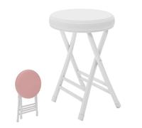 Taburete plegable moderno de 20 pulgadas, asiento minimalista de piel sintética, silla redonda portátil, color blanco, sin respaldo, ideal para desayuno, comedor, uso doméstico, diseño que ahorra