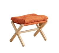 Taburete plegable moderno - Otomano tapizado con cojín grueso de algodón y patas en X de bambú, versátil reposapiés para cambio de maquillaje, zapatos dormitorio y sala de estar - Elegante taburete
