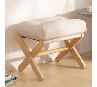 Taburete plegable, otomano acolchado suave, reposapiés de madera maciza para sofá y entrada, taburete bajo para sala de estar, soporta hasta 220 libras