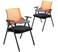 Taburete Plegable (Paquete de 2), Banqueta Plegable, con Reposabrazos y Tablero, Aptas para Aulas, Formación y Conferencias(Orange)