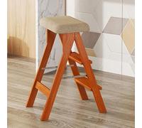 Taburete plegable portátil de madera para biblioteca, con estante de flores y asiento acolchado, mueble convertible multiusos para adultos, capacidad máxima de 100 kg de peso (nogal claro)