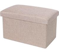 Taburete plegable que ahorra espacio con asiento acolchado, cómodo banco de almacenamiento de lino de algodón para sala de estar, dormitorio y oficina, color beige, 76 x 38 x 38 cm