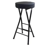 Taburete plegable redondo acolchado portátil con reposapiés, silla de bar de 25 pulgadas de alto, para uso en interiores y exteriores, color negro
