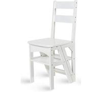 Taburete plegable resistente, escalera de 2 escalones con peldaños grandes antideslizantes, taburete plegable portátil de cocina, diseño de madera en blanco, ideal para uso doméstico y fácil