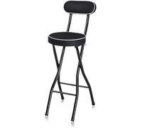 Taburete portátil de bar con respaldo y reposapiés, altura de la altura de altura de altura con marco de acero para el desayuno de la isla de cocina en casa, 2 piezas negras, 65 cm/26 pulgadas
