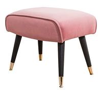 Taburete rectangular otomano tapizado suave con patas de madera, taburete de tocador de maquillaje para dormitorio y salón, pequeño puf de gamuza rosa para decoración elegante