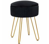 Taburete redondo ajustable con patas doradas para dormitorio, silla de maquillaje y mesa de café, taburete versátil negro con almacenamiento, elegante mueble decorativo para tocador