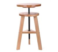 Taburete redondo ajustable de madera de haya de 360°, altura 48-65 cm, acabado natural, ideal para cocina, bar, comedor, muebles modernos, diseño que ahorra espacio