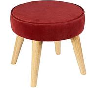 Taburete redondo con 4 patas, puf otomano de madera, cubierta de lino extraíble, reposapiés tapizado, resistente para sala de estar, decoración del hogar