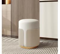 Taburete redondo de cuero, reposapiés otomano para maquillaje y sala de estar, base de acero al carbono duradera