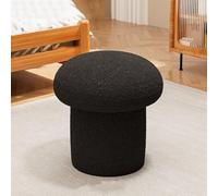 Taburete redondo de lana de cordero, en forma de seta, madera maciza, reposapiés suave para salón, dormitorio, estudio, cocina, balcón, negro, pequeño