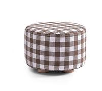 Taburete redondo de lino para sala de estar y dormitorio, taburete pequeño con diseño de rayas y patrón de estrella de luz, 29 x 20 cm