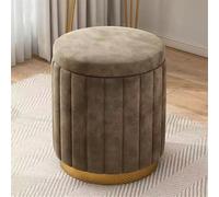 Taburete redondo de maquillaje, reposapiés bajo tapizado con funda extraíble y base de metal para almacenamiento en la sala de estar