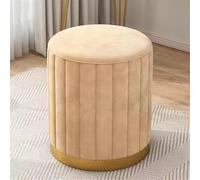 Taburete redondo de maquillaje, reposapiés bajo tapizado con funda extraíble y base de metal para almacenamiento en la sala de estar