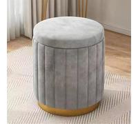 Taburete redondo de maquillaje, reposapiés bajo tapizado con funda extraíble y base de metal para almacenamiento en la sala de estar