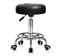 Taburete redondo de piel sintética con ruedas y reposapiés, con ruedas y reposapiés, altura ajustable para salón de masajes de tatuajes, centro médico de spa (negro1)