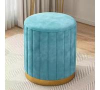 Taburete redondo de terciopelo azul con base dorada, reposapiés tapizado para sala de estar, dormitorio o tienda, 13 x 16.5 pulgadas, diseño sin almacenamiento