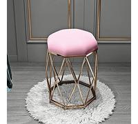 Taburete redondo de terciopelo rosa de lujo con patas de metal y almohadillas antideslizantes, elegante asiento de tocador para dormitorio, sala de estar y salón de belleza