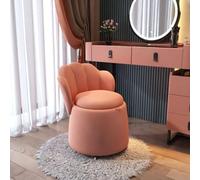 Taburete redondo de tocador con respaldo acolchado y ruedas, elegante banco de almacenamiento para dormitorio, sala de estar, sala de maquillaje, cómoda solución de asiento rodante