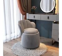 Taburete redondo de tocador con respaldo, cojín de asiento acolchado y almacenamiento rodante para dormitorio, sala de estar, sala de maquillaje, solución de asiento elegante y funcional
