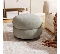 Taburete redondo gris moderno para sala de estar y dormitorio, reposapiés compacto suave con asiento acolchado para tocador o salón, 35 x 35 x 22 cm