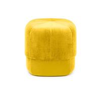 Taburete redondo otomano de terciopelo para sala de estar y dormitorio, color amarillo, 16 x 16 x 18 pulgadas, reposapiés acolchado suave, asiento extra