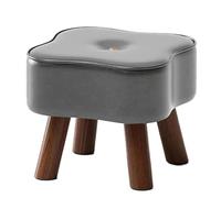 Taburete redondo pequeño, reposapiés tapizado de piel sintética con patas de madera, reposapiés tapizado para sala de estar y dormitorio