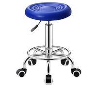 Taburete redondo resistente con reposapiés, ajuste de altura giratorio, piel sintética, spa, dibujo, salón, tatuaje, trabajo, oficina, masaje, silla de tarea, tamaño pequeño (azul)