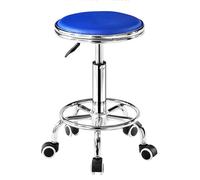 Taburete redondo resistente con reposapiés, piel sintética, ajuste de altura, estilo industrial moderno, giratorio, para spa, salón, tatuaje, trabajo, masaje (azul)
