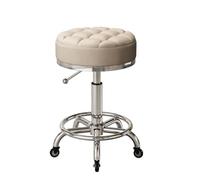 Taburete redondo resistente con ruedas y reposapiés, altura ajustable de 16.5 a 22 pulgadas, asiento tapizado para salones, spa, gráficos médicos, trabajo, masaje, barra de belleza (blanco)