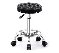 Taburete redondo vintage con ruedas silenciosas, taburete de altura ajustable, cómodo asiento de 2 capas de esponja más ancho, taburete giratorio para salón de masaje con reposapiés para H negro