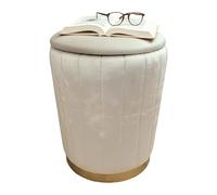 Taburete Relaxdays de Terciopelo, con Almacenamiento, HxD: 42 x 32 cm, Taburete Redondo, salón, Beige