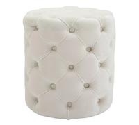 CLP Puff Redondo de Terciopelo Drancy, Acolchado con Botones Decorativos, Estilo Chesterfield, para Sala de Estar o Dormitorio, Color:Crema, Tamaño:M