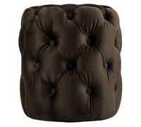 CLP Puff Redondo de Terciopelo Drancy, Acolchado con Botones Decorativos, Estilo Chesterfield, para Sala de Estar o Dormitorio Color:marrón;Tamaño:M
