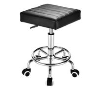 Taburete rodante cuadrado negro - Capacidad de peso de 300 libras, taburete giratorio ajustable con rueda, taburetes de corte cómodos de piel sintética para salón de belleza, tatuaje, estilista
